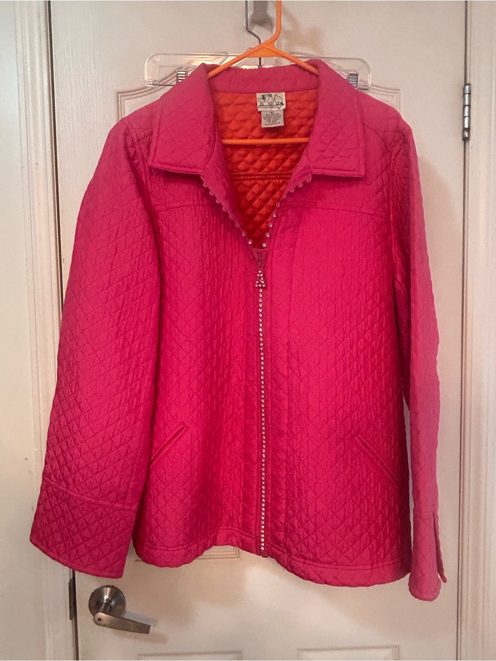 Women's Quilted Zip Jacket in Bright Pink - Casual Bomber Style